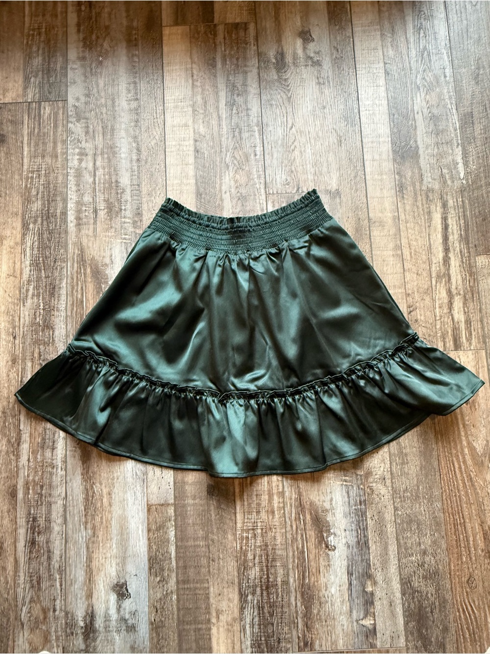 Satin Ruffle Skater Skirt in Deep Green